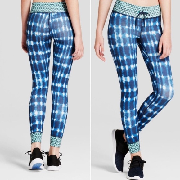 JoyLab Tie Dye Ikat Jogger‎ Leggings XL Drawstring Waist Blue Green - Picture 1 of 7